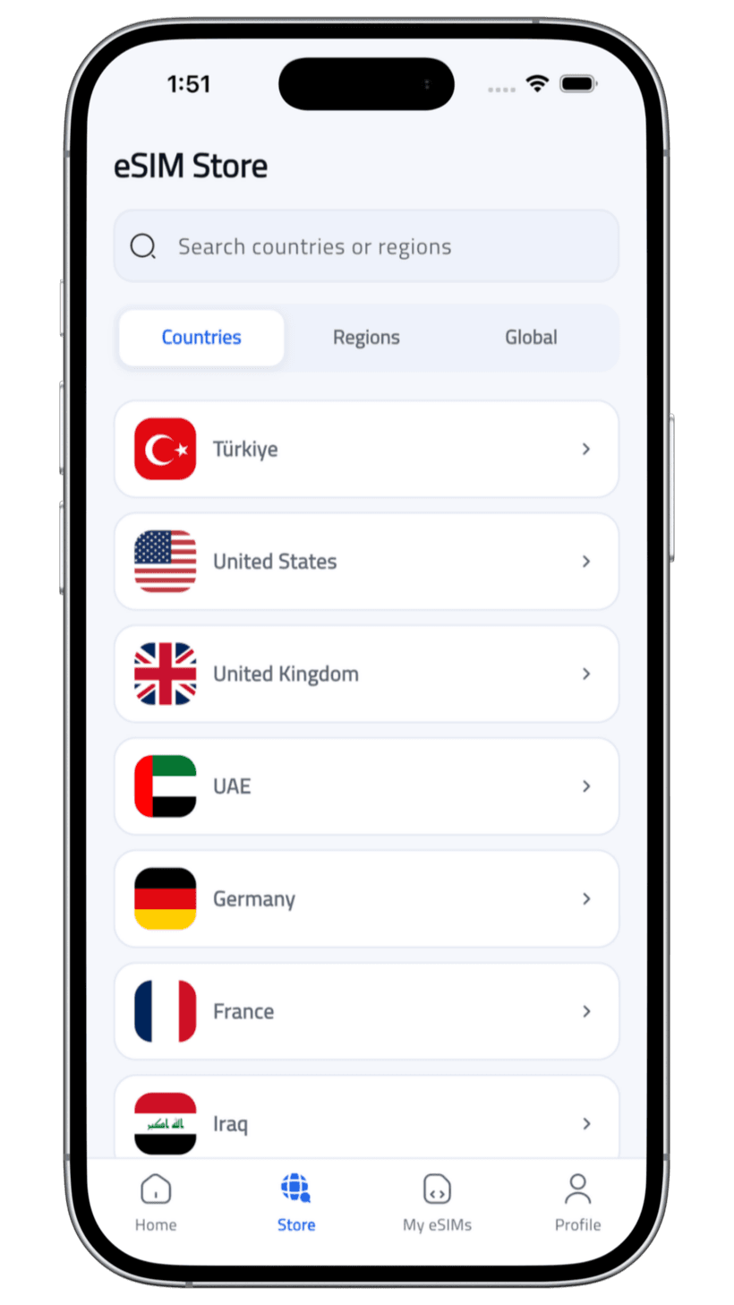 Omer eSIM store screen